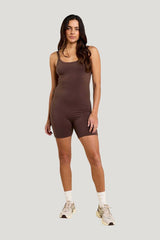 Cotton Stretch The Romper | Coffee — model front