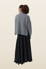 Wool Blend Mock Neck Sweater - Concrete — model back