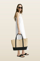Woven beach tote — model back