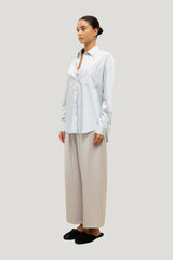 Yoshi Stripe Classic Oversized Button Down — model side