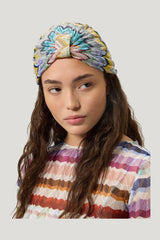 Zig zag viscose-blend lamé turban — model side