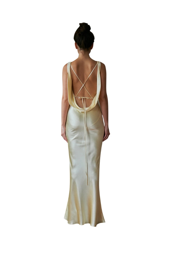 Plunging Back Cowl Dress