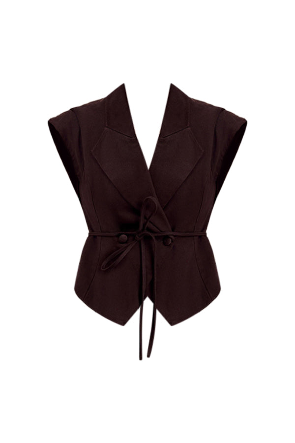 Charley Structured Tie Denim Top - Chocolate