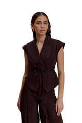 Charley Structured Tie Denim Top - Chocolate