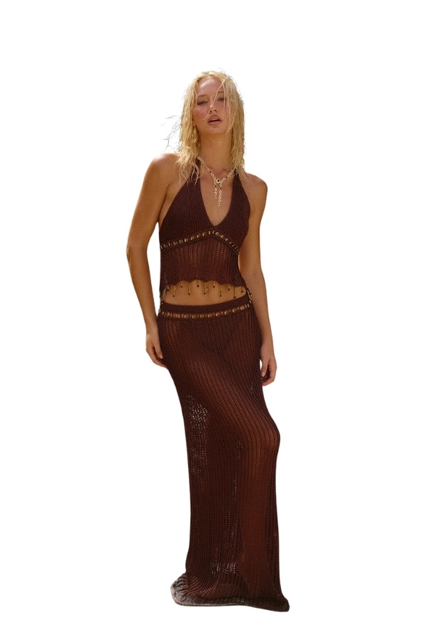 Zulu Crochet Maxi Skirt in Cacao