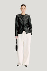 ADEA Collarless leather jacket — model front