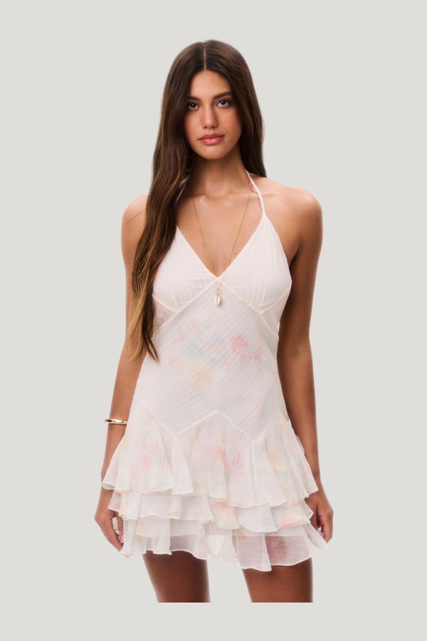 Adrinette Silk Chiffon Mini Dress — model front