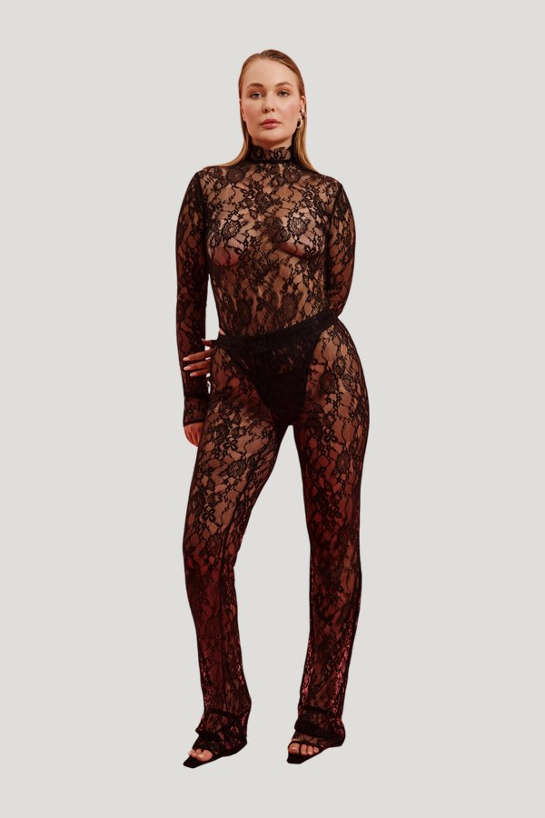 Allure bodysuit in Noir Lace — model front