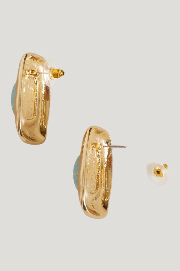 Annalise Blue Stone Square Earrings — model front