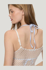 Apollo Crochet Mini Dress - Tanlines — model side