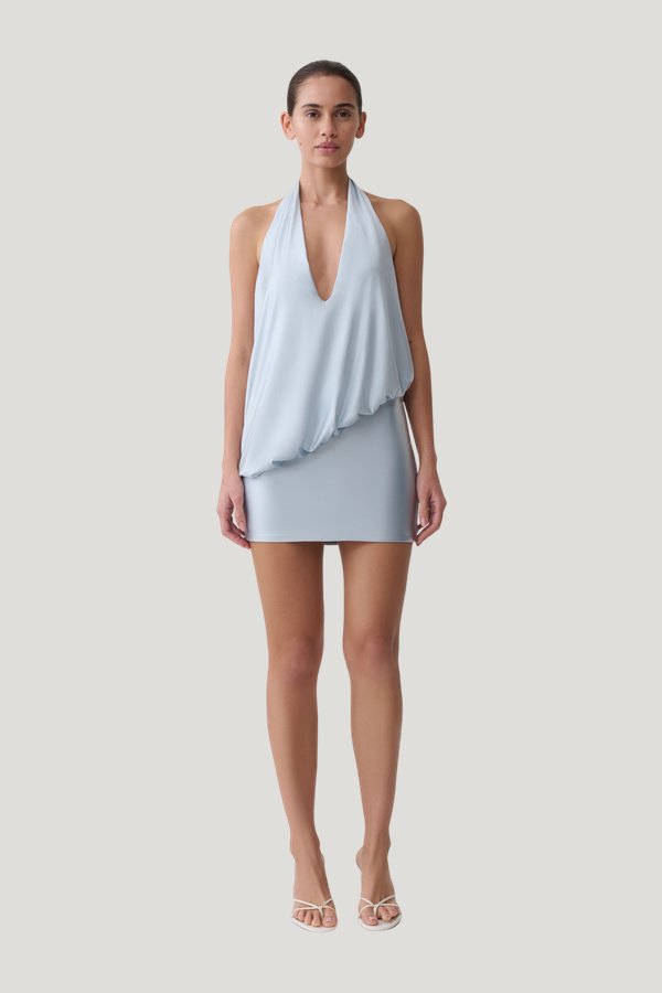 Arabel Draped Halter Mini Dress — model front