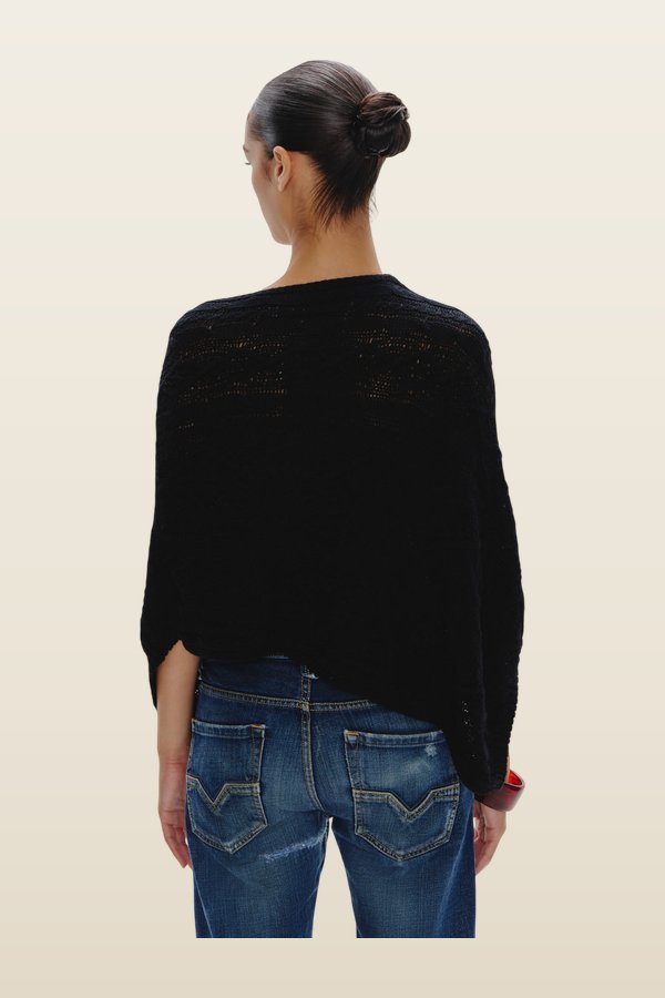 Aspen Cotton Knit Poncho — model back