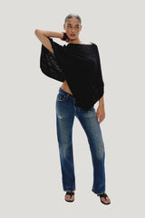 Aspen Cotton Knit Poncho — model front