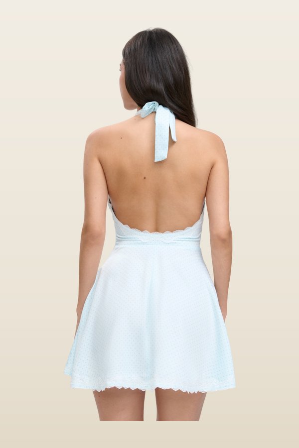 Audrey Satin Mini Dress - Sweet Pea — model back