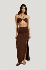 Ava Wrap Beach Skirt (Chestnut) — model front