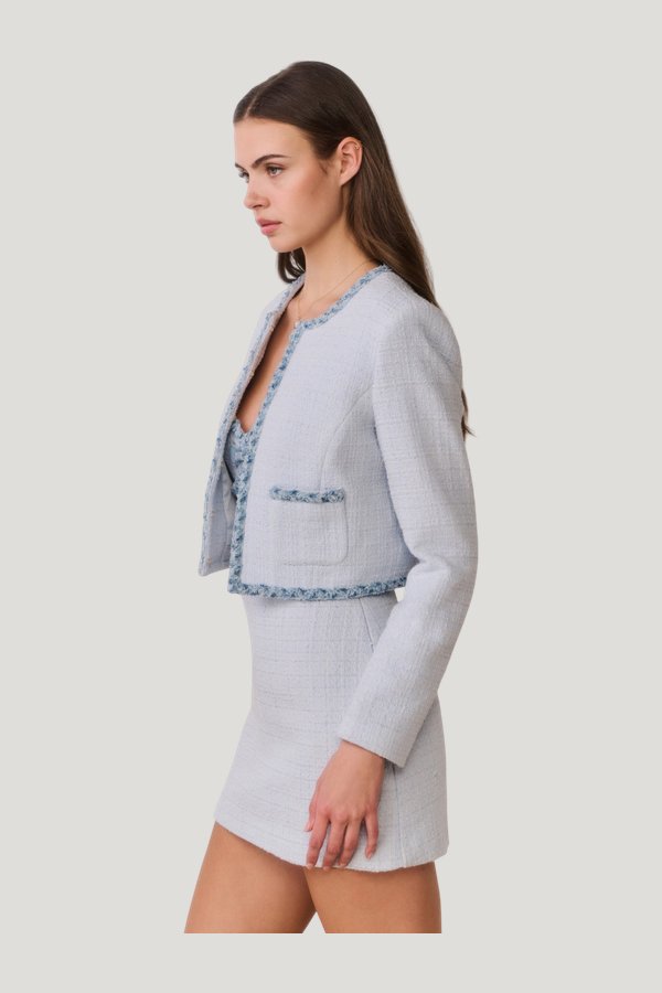 Azula Denim-Trimmed Tweed Jacket — model side