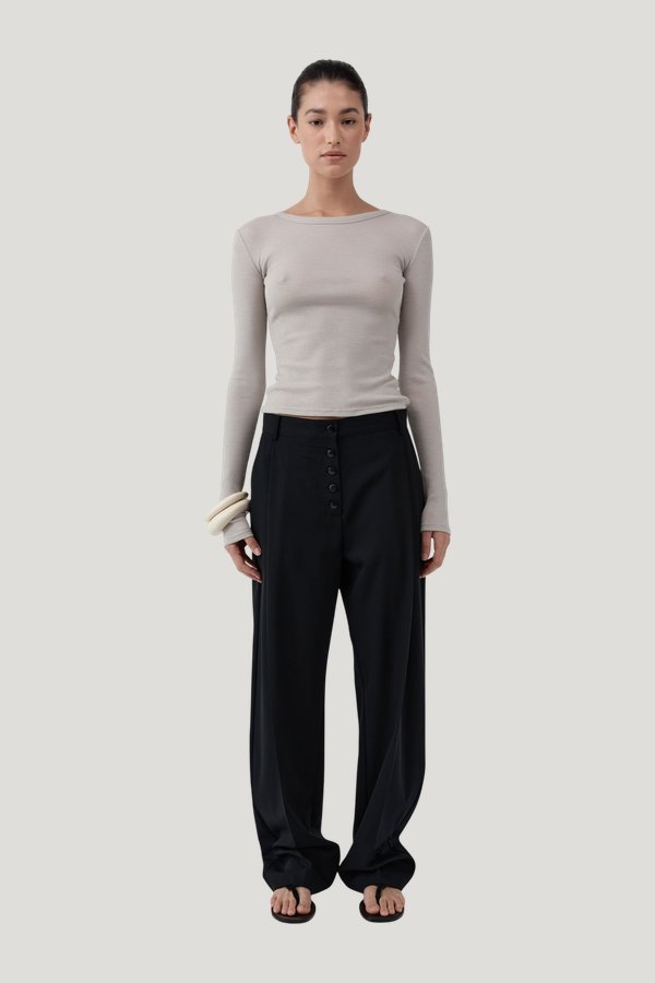 Baby Wool Long Sleeve Top - Soft Ash — model front