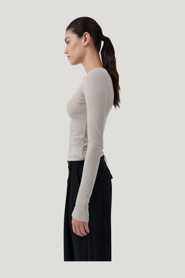 Baby Wool Long Sleeve Top - Soft Ash — model side