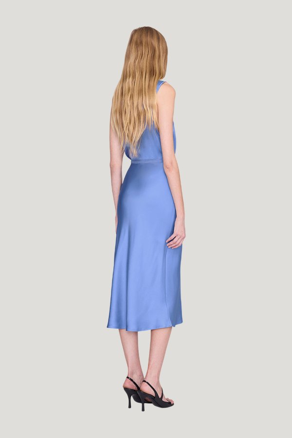 Bar Silk Skirt - Storm Blue — model side