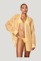 Barcelona Tunic - Meyer Stripe Crinkle Linen — model side