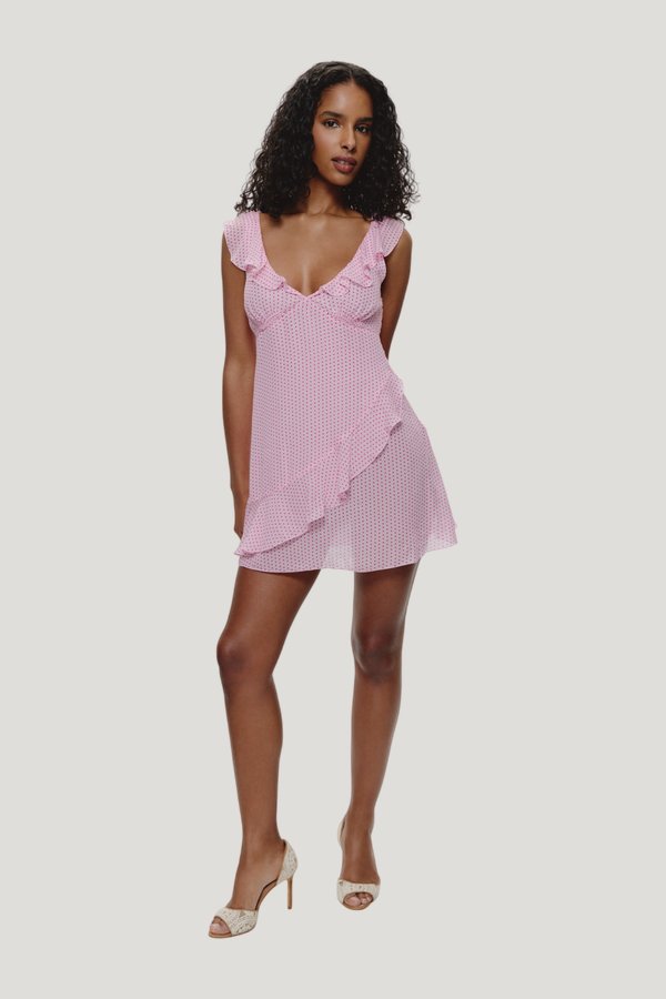 Be Mine Chiffon Mini Dress - Love Drop — model front