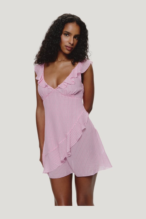 Be Mine Chiffon Mini Dress - Love Drop — model side