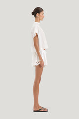 Beatrice Pintuck Top — model side