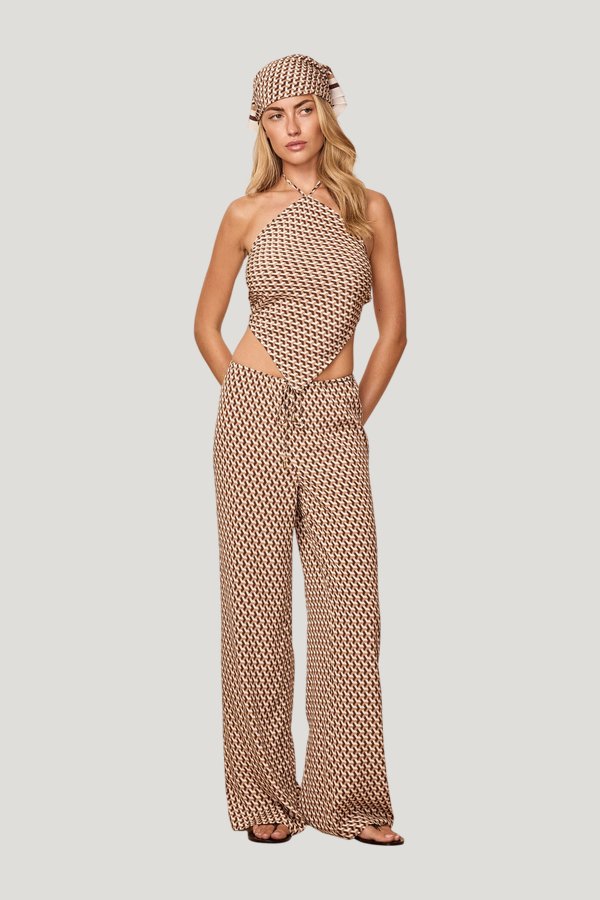 Belize Pant - Husk Geo Silk — model front