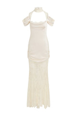 Belleza Maxi Dress In Ivory Silk Satin And Lace — packshot