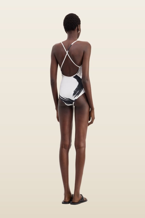 BIANCA Printed criss-crossing straps swimsuit — model back