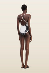 BIANCA Printed criss-crossing straps swimsuit — model back