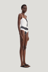 BIANCA Printed criss-crossing straps swimsuit — model side