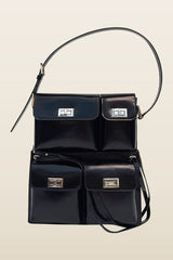 Billy Tote Black Creased Leather Shoulder Bag — model back