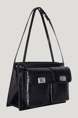 Billy Tote Black Creased Leather Shoulder Bag — model front