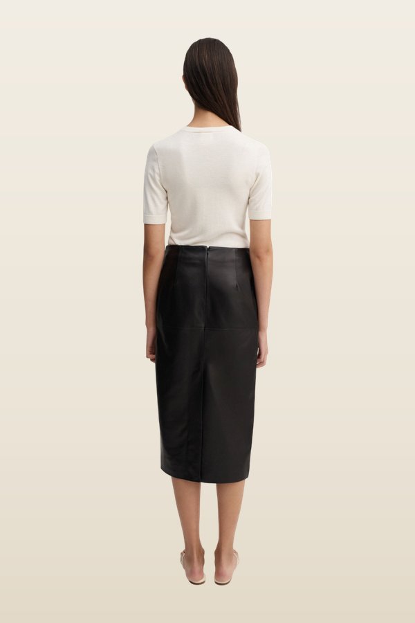 Birdy Leather Skirt, — model back