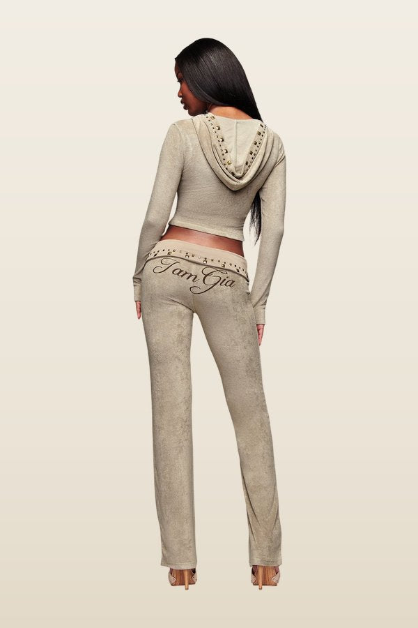 Blare Studded Terry Hoodie - Stone — model back