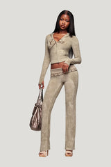 Blare Studded Terry Hoodie - Stone — model front