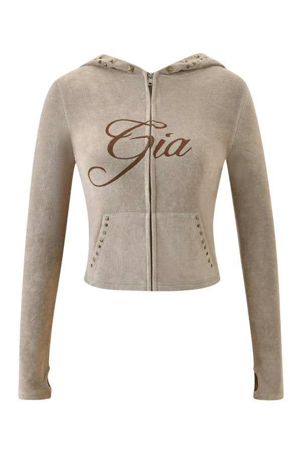Blare Studded Terry Hoodie - Stone — packshot
