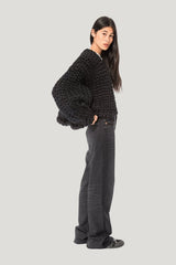 Black Colossal Knit Cardigan — model side