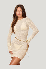 Bodrum Mini Dress - Ivory Lace Crochet — model side
