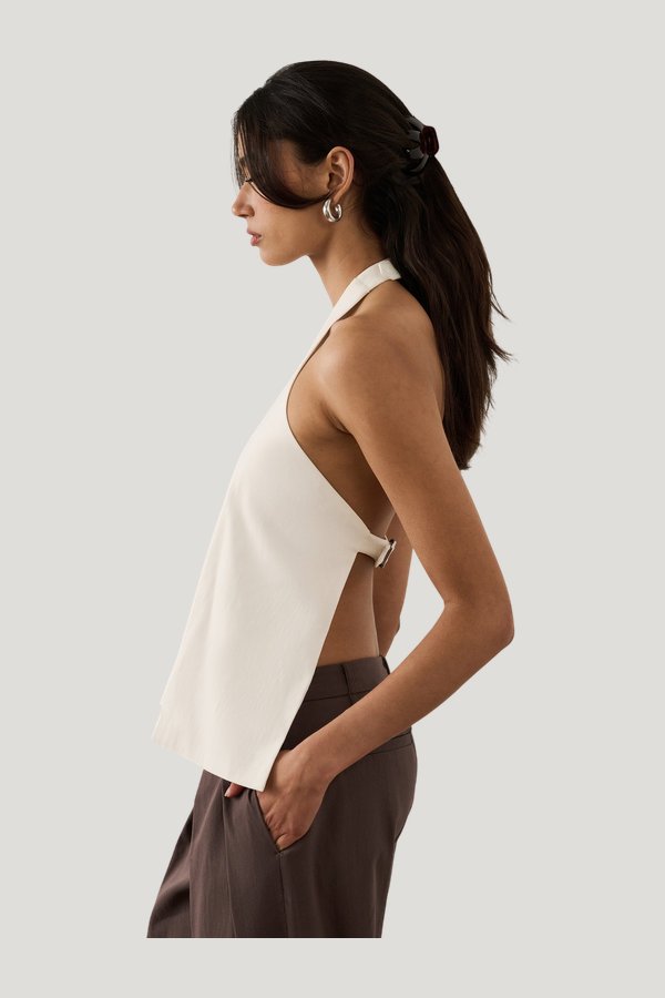 Buckle Back Halter Top — model side