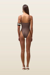 Bustier One Piece (Brown Cream Polka Dot) — model back