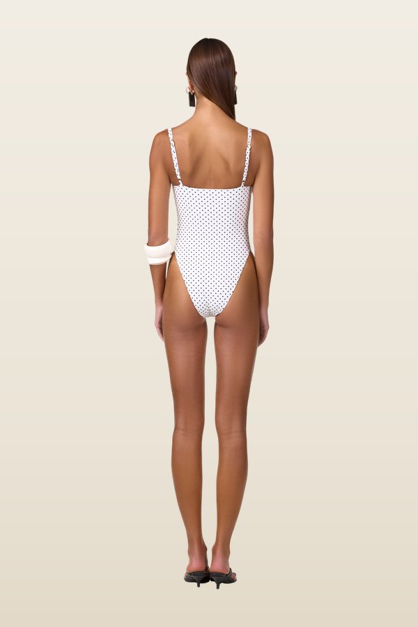 Bustier One Piece (Cream Black Polka Dot) — model back