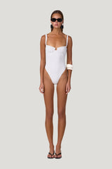 Bustier One Piece (Cream Black Polka Dot) — model front