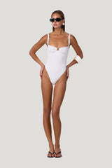 Bustier One Piece (Cream Black Polka Dot) — model side