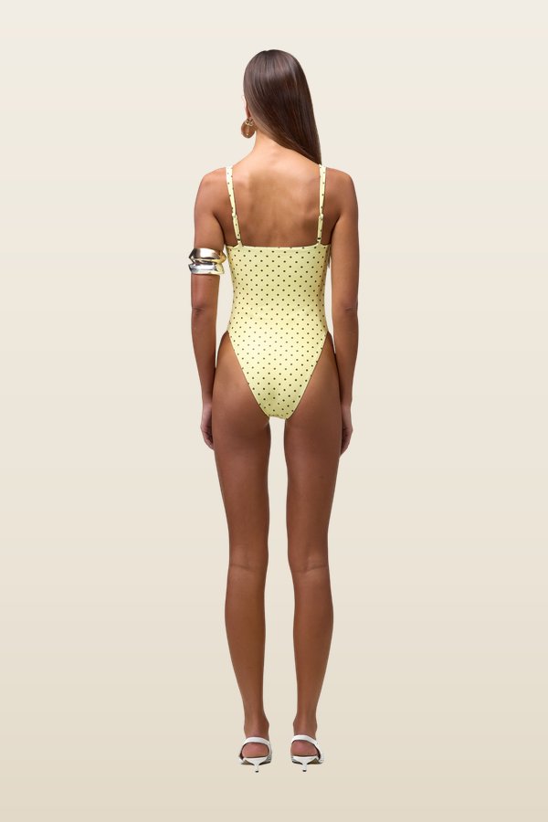 Bustier One Piece (Yellow Brown Polka Dot) — model back