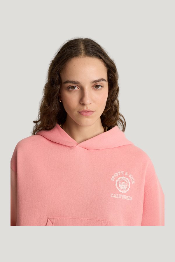 California Emblem Soft Cropped Hoodie - Carnation/White — model side