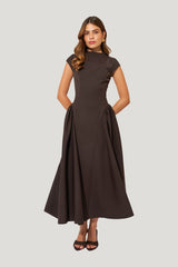 Cap Sleeve Gathered Midi Dress — model front