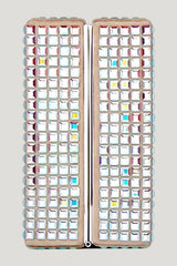Cassie In Iridescent Crystal And Beige Suede — model side
