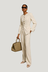 Charlton Blazer (Natural Linen Pinstripe) — model side